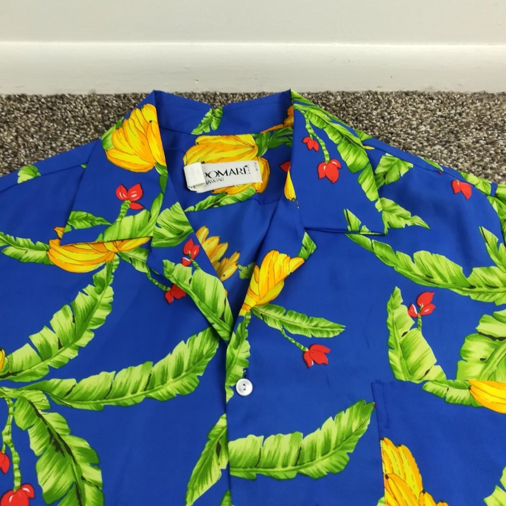 Vintage Pomare Shirt Hawaiian Floral Banana Print Button Up Camp Mens 2XL